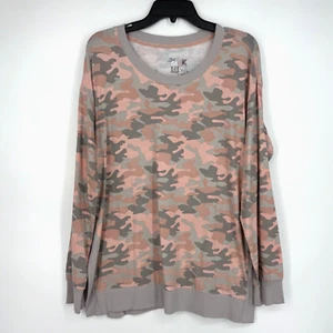 Muk Luks Womens Large Lounge Sleep Top Pink Gray Camouflage Long Sleeves Knit - Picture 1 of 8