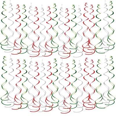 Juego de 36 piezas de decoraciones de techo de lámina roja blanca verde remolinos colgantes de Navidad Foto 1 de 4