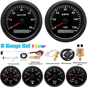 Juego de 6 medidores 85 mm GPS velocímetro 120 MPH velocímetro y 52 mm temperatura de combustible aceite presión voltaje - Imagen 1 de 8
