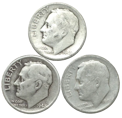 1948-P-D-S Roosevelt silver dime year set of 3 coins - Image 1 of 2