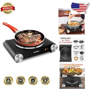Portable 1500W Electric Burner with Adjustable Temperature Control in Black - Picture 1 of 8