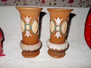 Royal Doulton Lambeth Silikonware Steinzeug Vasen ~ Paar viktorianische Gesichter ~ 6 Zoll T - Bild 1 von 9