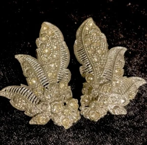 Vintage Rare Art Deco Pair of Miniature Silver Tone and Clear Stone Shoe Clip 2” - Picture 1 of 12