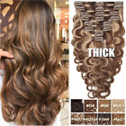 Real Double Weft Clip In Remy Human Hair Extensions Body Wave THICK Balayage US