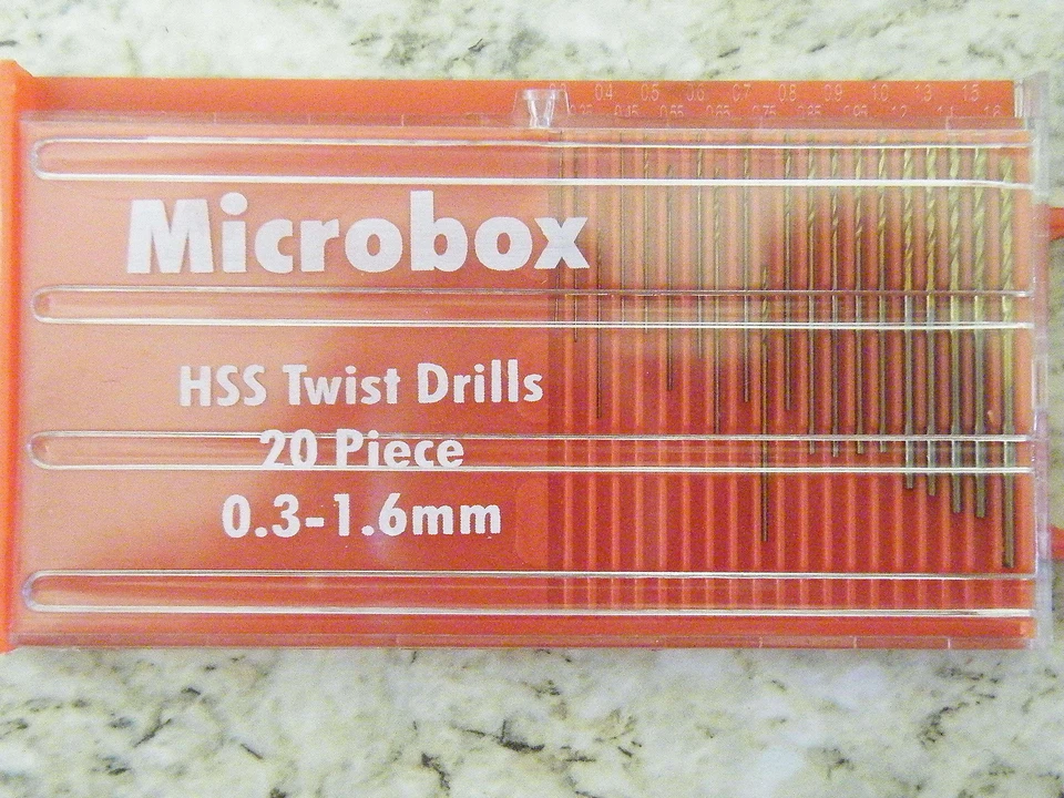 20pc Set HSS Micro Drill Titanium Coated + Store Box 0.3mm -1.6mm 2605 33g 923
