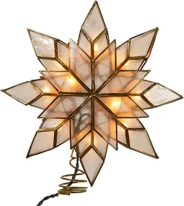 Clear Capiz Star Christmas Tree Topper Lighted 10 Clear Lights Holiday Decor - Picture 1 of 10