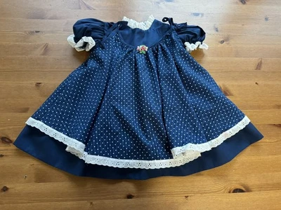 Bryan Girls 4T 2pc Navy Blue Dot Apron Dress USA Vintage EUC - Image 1 of 4