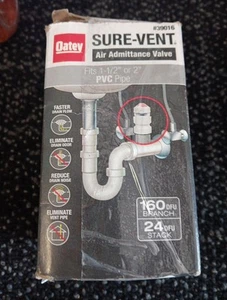 Oatey Sure Vent Air Admittance Valve 1-1/2" To 2" Vent Pipe 20 DFU #39016 NIB - Picture 1 of 1