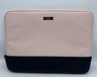 KATE SPADE Laptop Sleeve Pink & Black 10x15 padded gold toned zipper gently used - Image 1 of 4