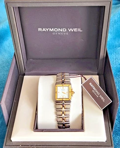 Ladies 18k And Stainless Bracelet Watch Raymond Weil Square Face Sapphire Stem - Picture 1 of 9