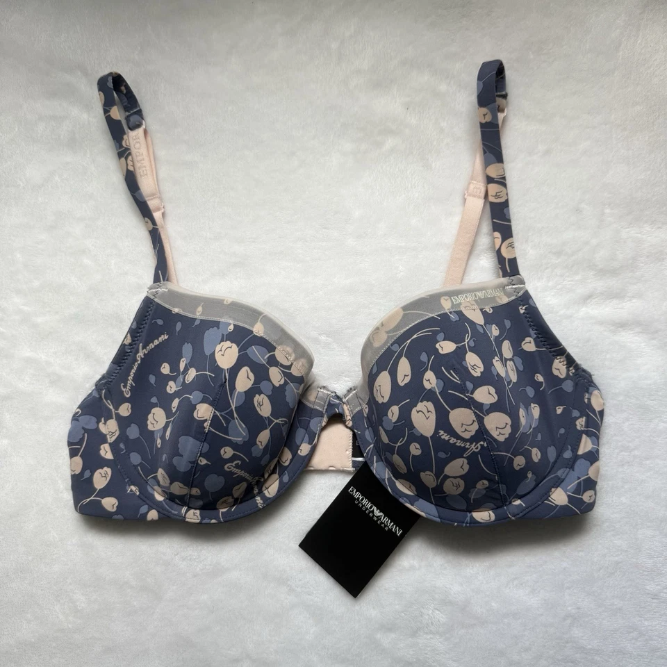 Sujetador Floral Púrpura Emporio Armani 34B Nuevo con Etiquetas Diseñador Moda Sexy Lencería Cómoda Foto 1 de 4