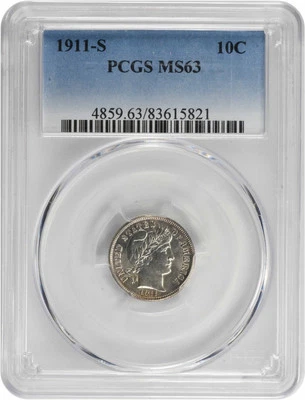 1911-S Barber Silver Dime MS63 PCGS - Image 1 of 2