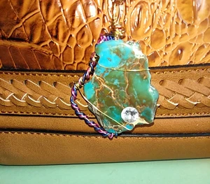Purse Charm / Turquoise Blue Colored Jasper Stone Wire Wrapped Charm - Picture 1 of 11