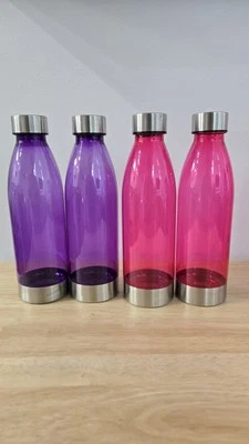 WATER BOTTLES 4 Pink/Purple sports/gym Plastic BPA Free Stainless Steel Lid 22oz - Image 1 of 4