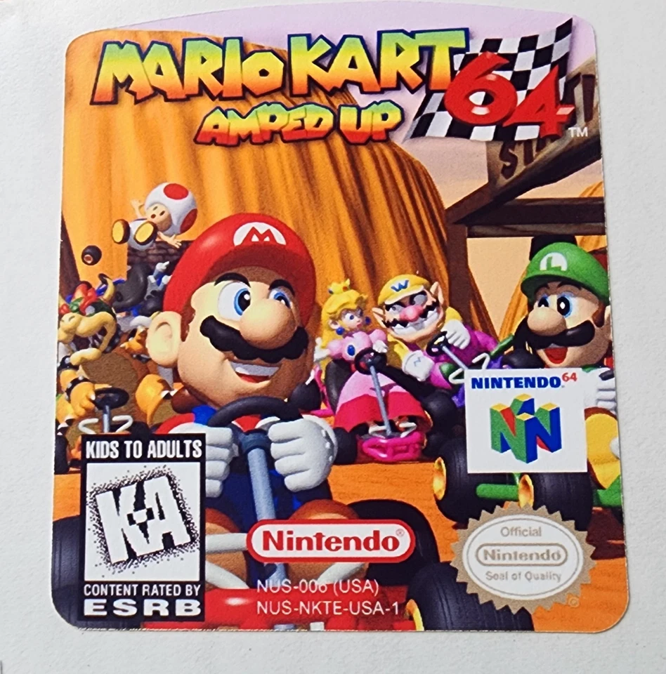 Etiqueta adhesiva de repuesto para juego Mario Kart 64 Amped Up N64 Foto 1 de 1