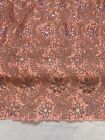 Peach corded  lace on sarin Floral with sequin scalloped Fabric Sold By The Yard