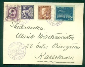 SCHWEDEN 1937 Jubiläumsflug mit 3kr Ovpt (Facit HF2) gebunden mit anderen & ordentlichem Stempel - Bild 1 von 1