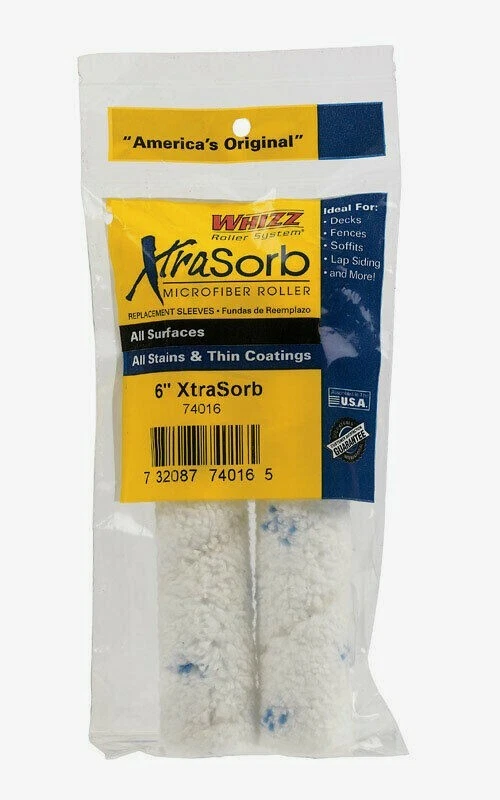 Whizz XTRASORB Microfiber 6" x 3/8" Mini Paint ROLLER COVER 2 pk Sleeves 74016 - Image 1 of 1
