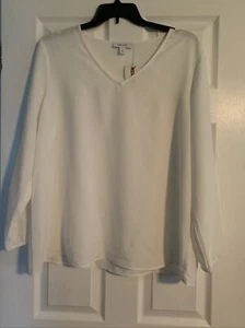 NWT Nine West Top Long Sleeve V-Neck White Shell Sz Sz 1X - Picture 1 of 12