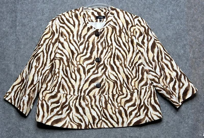 Rafaella Jacket Womens 22W Brown Animal Print All Linen Safari Lined Comfy *Flaw - Image 1 of 4