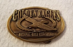 Vintage  Brass Belt Buckle Golden Eagles National Rifle Association 3.25" X 2" - Picture 1 of 3
