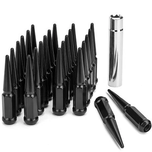 Black 24 PCS Chrome Spike Lug Nuts 14x1.5 For Chevy Silverado Tahoe 4.4" Tall - Picture 1 of 6