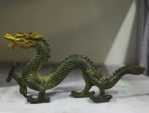 31cm Rare Old patina Bronze Statue Carved Lucky Dragon ~Ward off evil - Picture 1 of 3