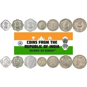 India | 7 Coin Set | 5 10 20 25 50 Paise 1 Rupee 2 Rupees | 1982 - 1994 - Picture 1 of 3