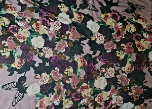 SCARF GERMANY VINTAGE CODELLO ROSES BUTTERFLIES BEIGE COTTON BLEND LONG WOMEN - Picture 1 of 6