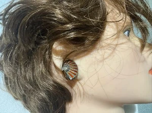 VTG Siam STERLING Silver Enamel Fan Clip  on Earrings - Picture 1 of 4