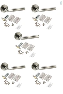 5 Sets Mitred Style Modern Duo Chrome Door Handles with 3" T.Latch and Hinges - Picture 1 of 1