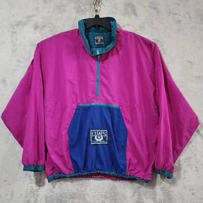Chaps Ralph Lauren Mens Windbreaker Pink XL Kangaroo Pocket Zip Retro 90s VTG - Image 1 of 4