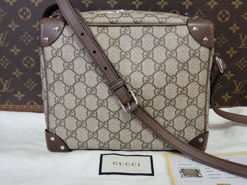 GUCCI GG Supreme Monogram Borsa a tracolla quadrata cinturino marrone bagagliaio 474137 ottime condizioni
