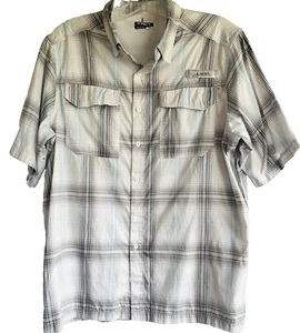 Habit Fishing Shirt L Plaid Blue/White/Gray Button Up Short Sleeve Vented - Picture 1 of 7