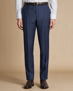 C Tyrwhitt Slim Natural Stretch Twill Suit Trouser Indigo Blue 100% Wool 38W/32L - Picture 1 of 3