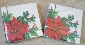 (2) Poinsettia Paper Dinner Napkins 40count each Christmas Holiday Party NEW - Picture 1 of 3