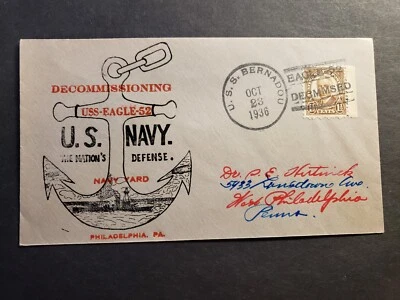 Cubierta naval USS EAGLE PE-52 1936 HUTNICK DESMANTELADO Cachet Foto 1 de 2