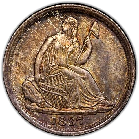 1837 SEATED LIBERTY HALF-DIME NO STARS SM DATE PCGS MS63 MESMERIZING COIN PQ++ Cover