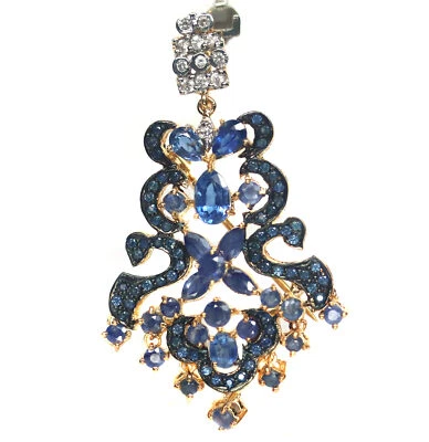 Broche de plata de ley 925 con zafiro azul térmico, cianita y circón Foto 1 de 4