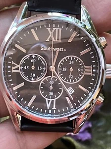 Unused Southwest Men Silver Black Analog Quartz Chronograph Watch Hours~New Batt - Picture 1 of 11