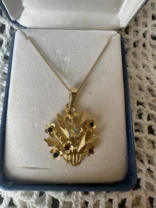 Vintage Crown Trifari Gold Rhinestone Flower Basket Necklace Pendant - Picture 1 of 4