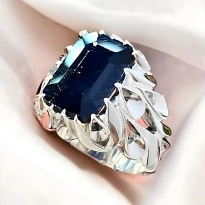 Dunkelblauer Saphir Ring Herren Silber 925, natürlicher blauer Saphirring, Neelumring - Bild 1 von 3