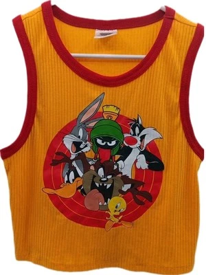  Looney Tunes Tank Top Juniors Medium Multicolor Cropped Lounge Graphic Cartoon  - Image 1 of 4