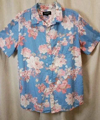 Camisa grande con botones PACSUN LOS ANGELES para hombre patrón floral hawaiano azul rosa Foto 1 de 4