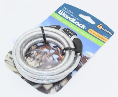 WORDLOCK prata CABO FLEXÍVEL TRAVA DE BICICLETA, COMBINAÇÃO DE PALAVRAS FÁCIL DE LEMBRAR 5 PÉS  - Imagem 1 de 3