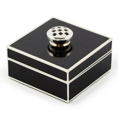 MACKENZIE-CHILDS Black Silver Plated Trinket Box with Check Knob - Image 1 of 4