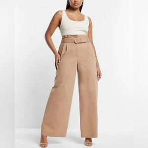 Express Super High Waisted Belted Paperbag Wide Leg Pants - Size 8S - Picture 1 of 11