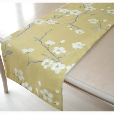 Table Runner 4ft Yellow Ochre 48" Floral Blossom Brown 120cm Modern Dining - Image 1 of 3