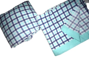 TOMMY HILFIGER NAVY BLUE AQUA PLAID (2PC) QUEEN FITTED & FLAT SHEET SET - Picture 1 of 8