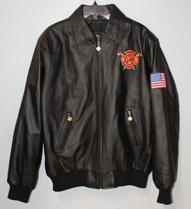 Bradford Exchange Men MEDIUM FIRE FIGHTER Painted Leather Bomber Jacket MALTESE - Picture 1 of 8
